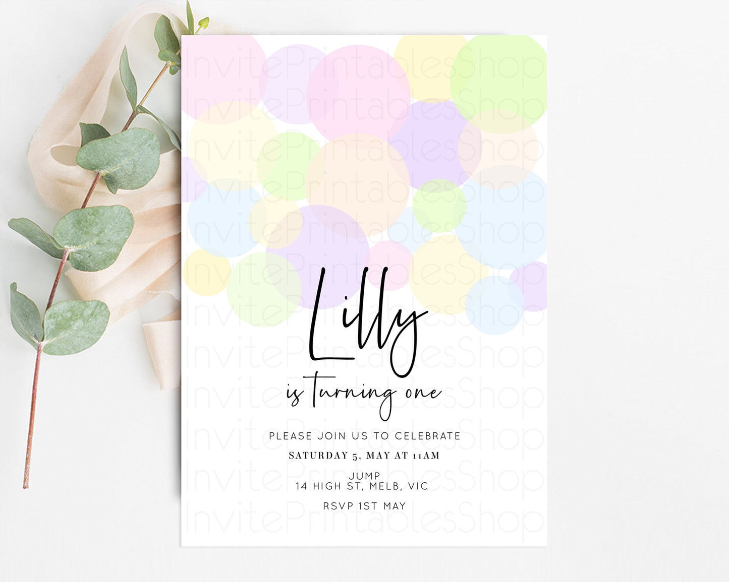 Bubbles Birthday Invitation Rainbow Confetti Invite Pastel Sprinkles Invite Pastel Colorful Art Fun Simple Birthday Invite 1st 2nd 3rd 208