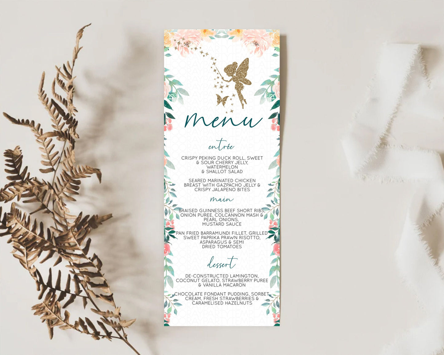 Fairy Menu Fairy Menu Template Enchanted Garden Pastel Floral Butterfly Table Décor Fairy Secret Garden Dinner Dessert Food Menu D10239