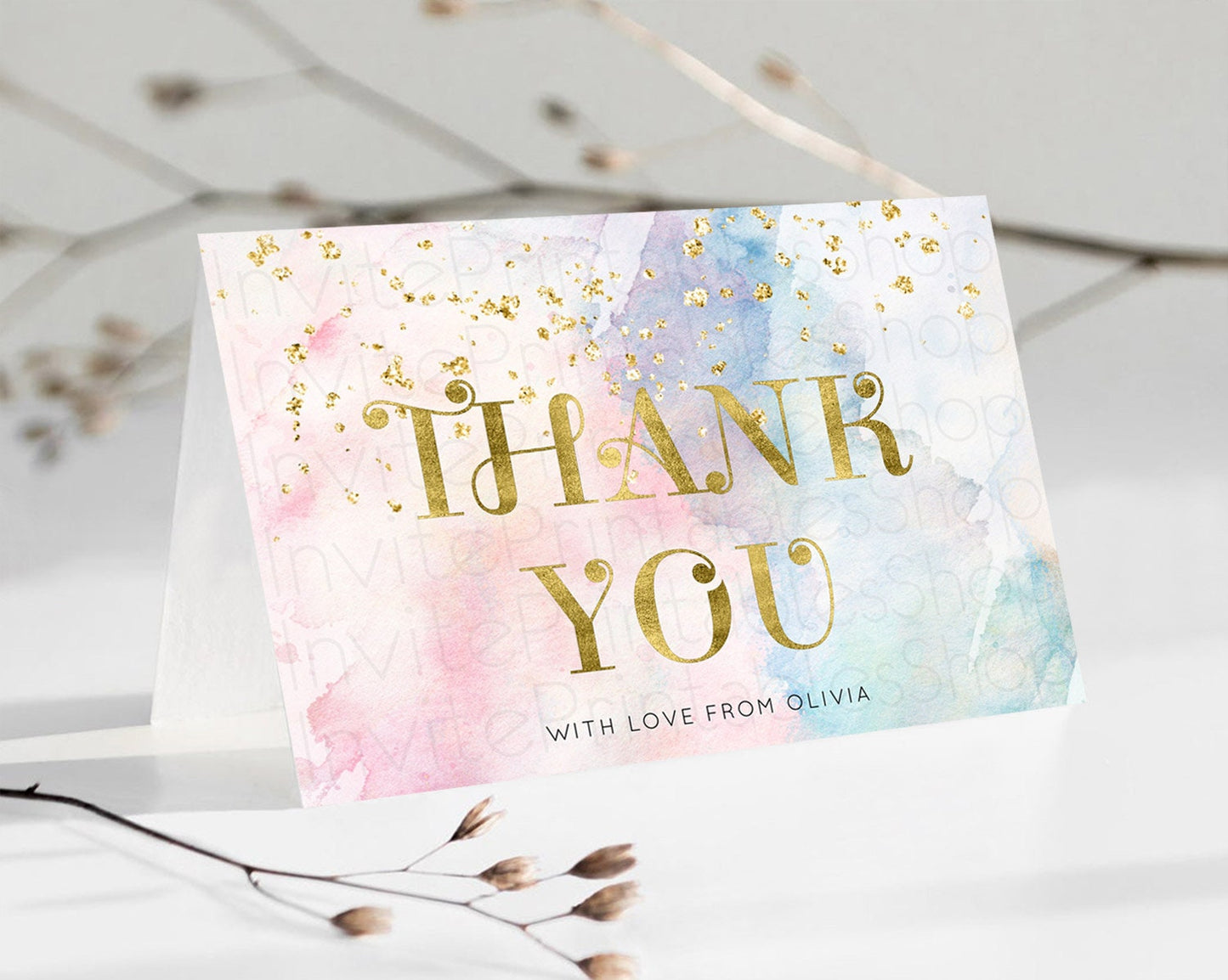 Pastel Thank You Rainbow Thank You Card Colorful Pastel Birthday Thank You Card Confetti Watercolor Pastel Teacher Thank You Cards D10835