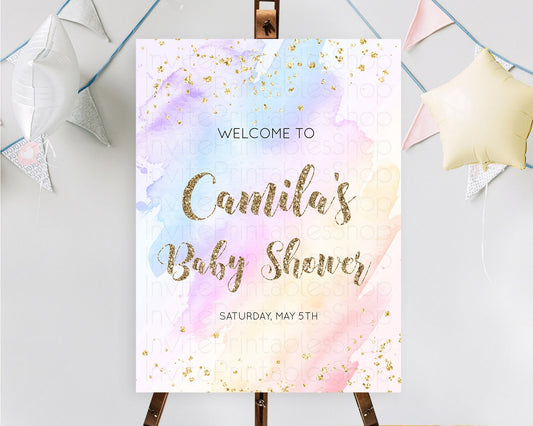 Pastel Baby Shower Welcome Sign Pastel Rainbow Welcome Sign Colorful Rainbow Confetti Watercolor Glitter Décor Pastel  Welcome Sign D10633