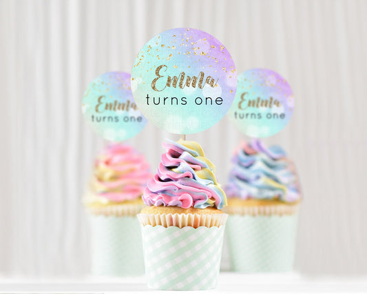 Editable Rainbow Cupcake Toppers Pastel Cupcake Toppers Colorful Pastel Wate