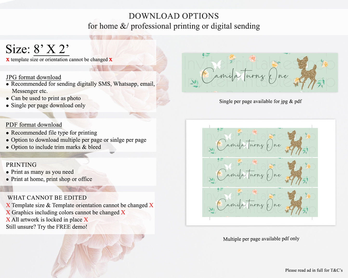 Fawn Deer Water Label Template Pastel Floral Deer Enchanted Forest Butterfly Party Decor Birthday Baptism Baby Shower Bridal Shower D10385