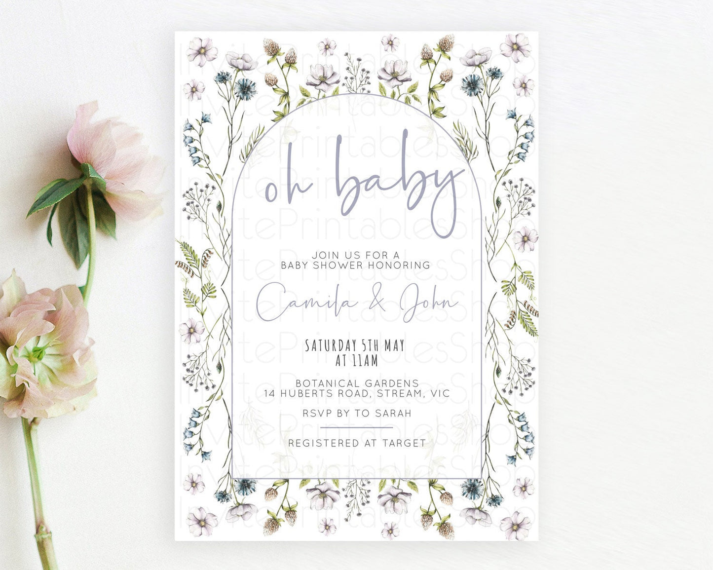 Wildflower Baby Shower Invitation Secret Garden Baby Shower Invitation Pastel Flowers Invite Enchanted Garden Shower Floral Theme D10603