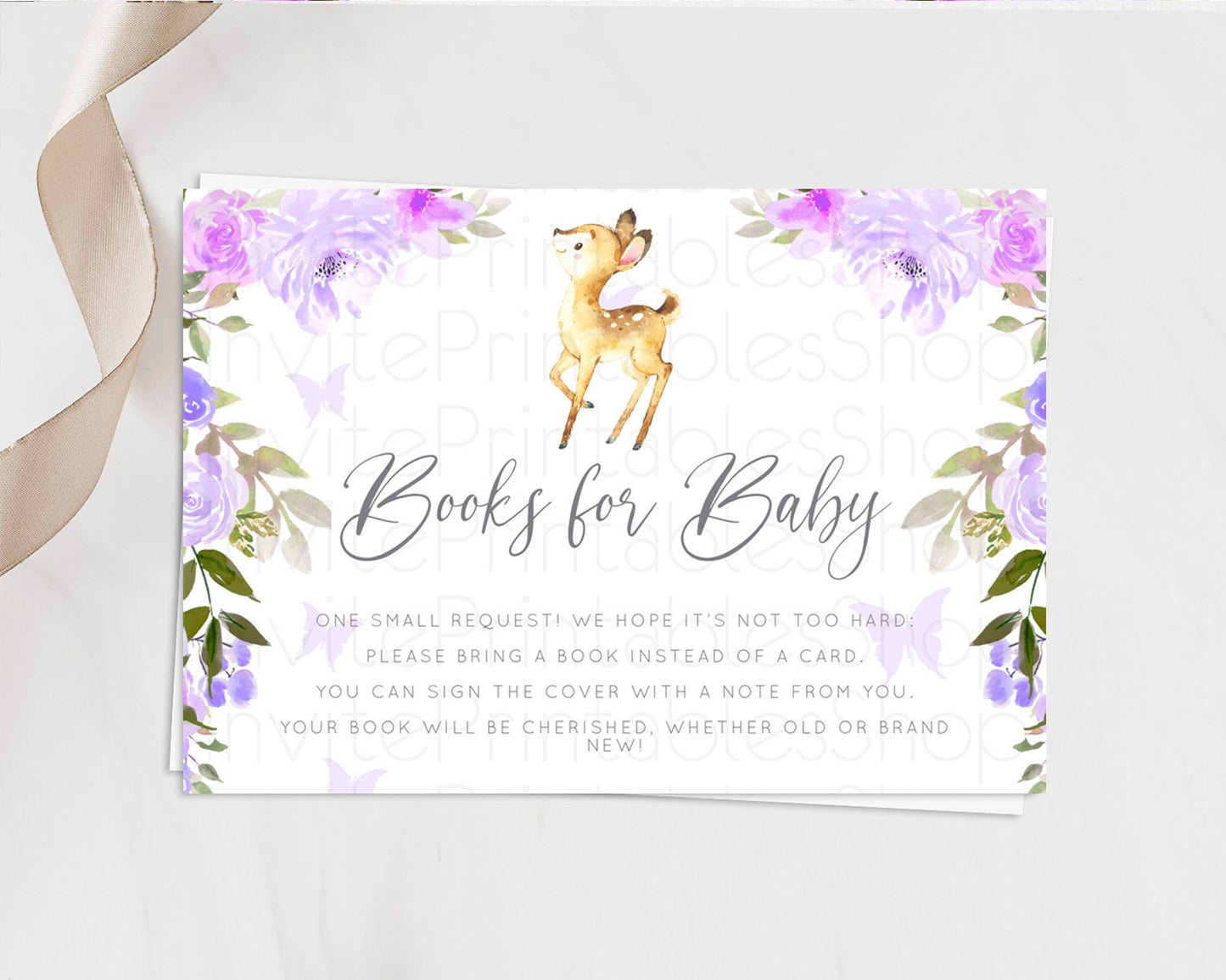 Fawn Books For Baby Card Deer Book Insert Floral Deer Book Card Enchanted Forest Butterfly Pastel Baby Shower Book Poem Request D10916