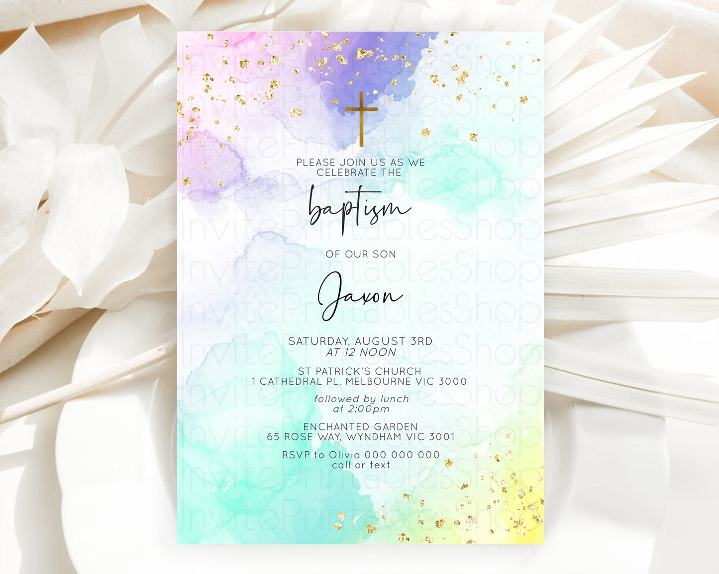 Editable Pastel Baptism Invitation Pastel Colors Watercolor Baptism 1st Birt