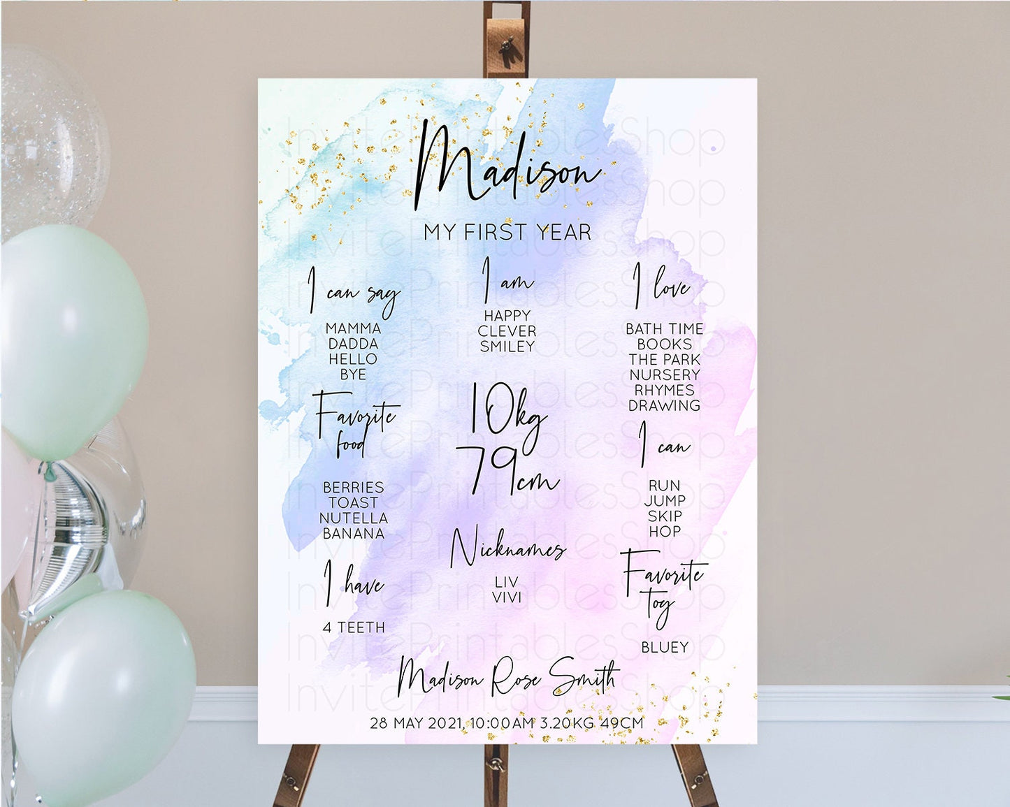 Purple First Birthday Milestone Poster Purple Watercolor Milestone Board Pastel Purple Watercolor Splash Milestone Sign 1st Birthday D10169