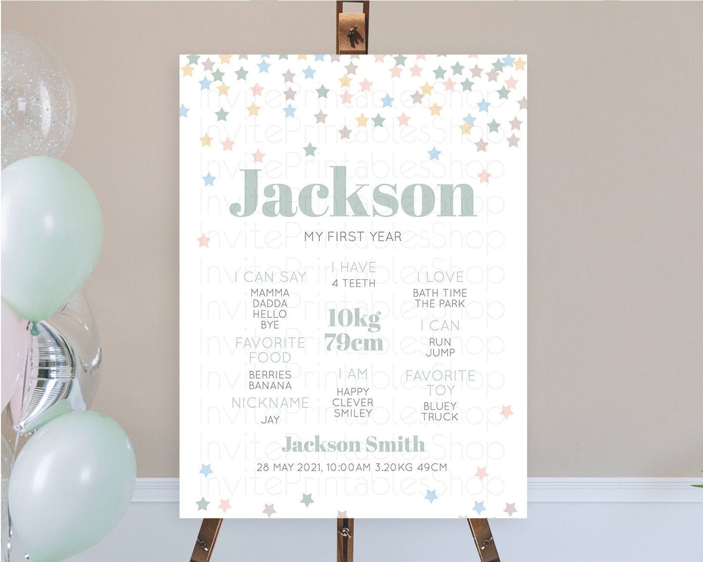 Editable Star First Birthday Milestone Poster Pastel Stars Milestone Shootin