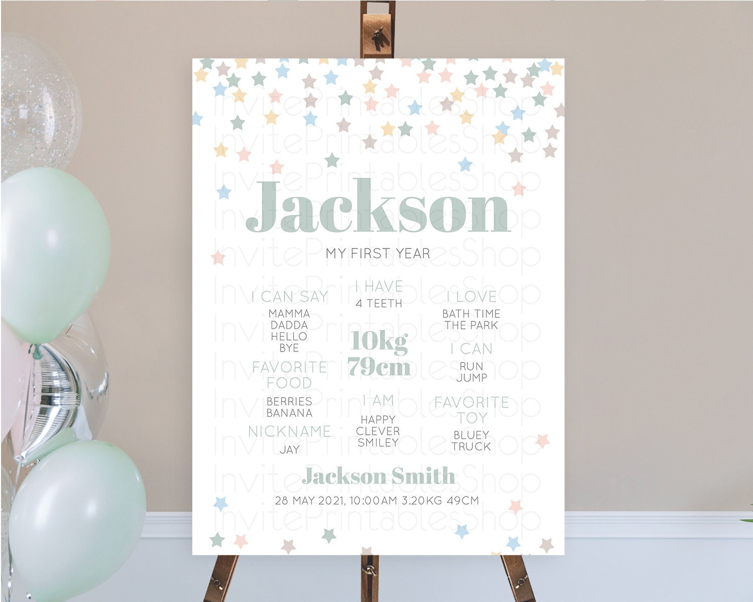 Editable Star First Birthday Milestone Poster Pastel Stars Milestone Shootin