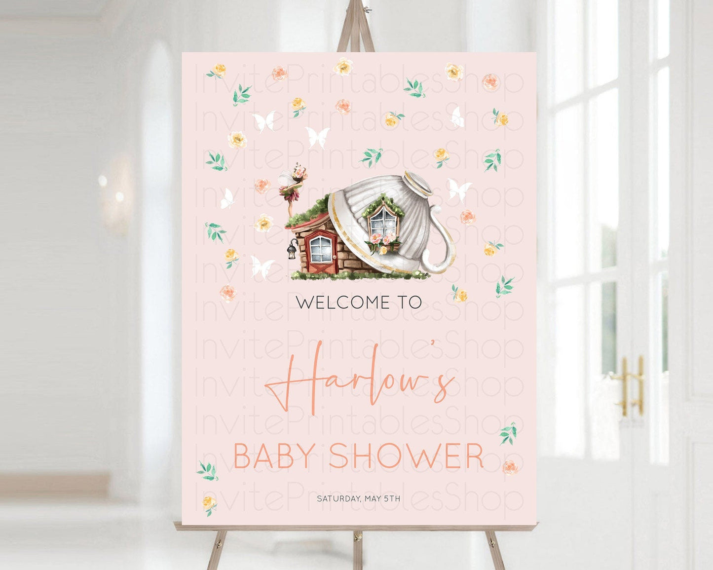 Fairy Baby Shower Welcome Sign Fairy Welcome Board Enchanted Garden Pastel Floral Butterfly Decor Secret Garden Fairy Welcome Sign D10384
