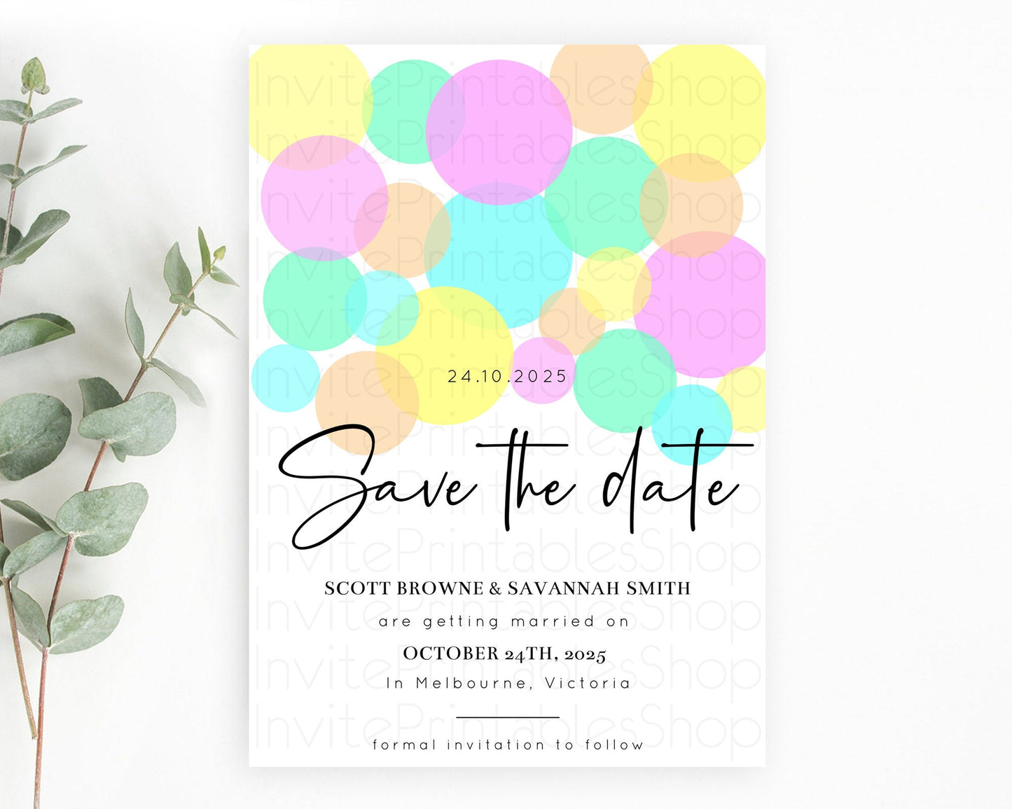 Pastel Confetti Save The Date Template Rainbow Colorful Sprinkles Party For 1st Birthday Baptism Baby Shower Wedding Bridal Shower D10409