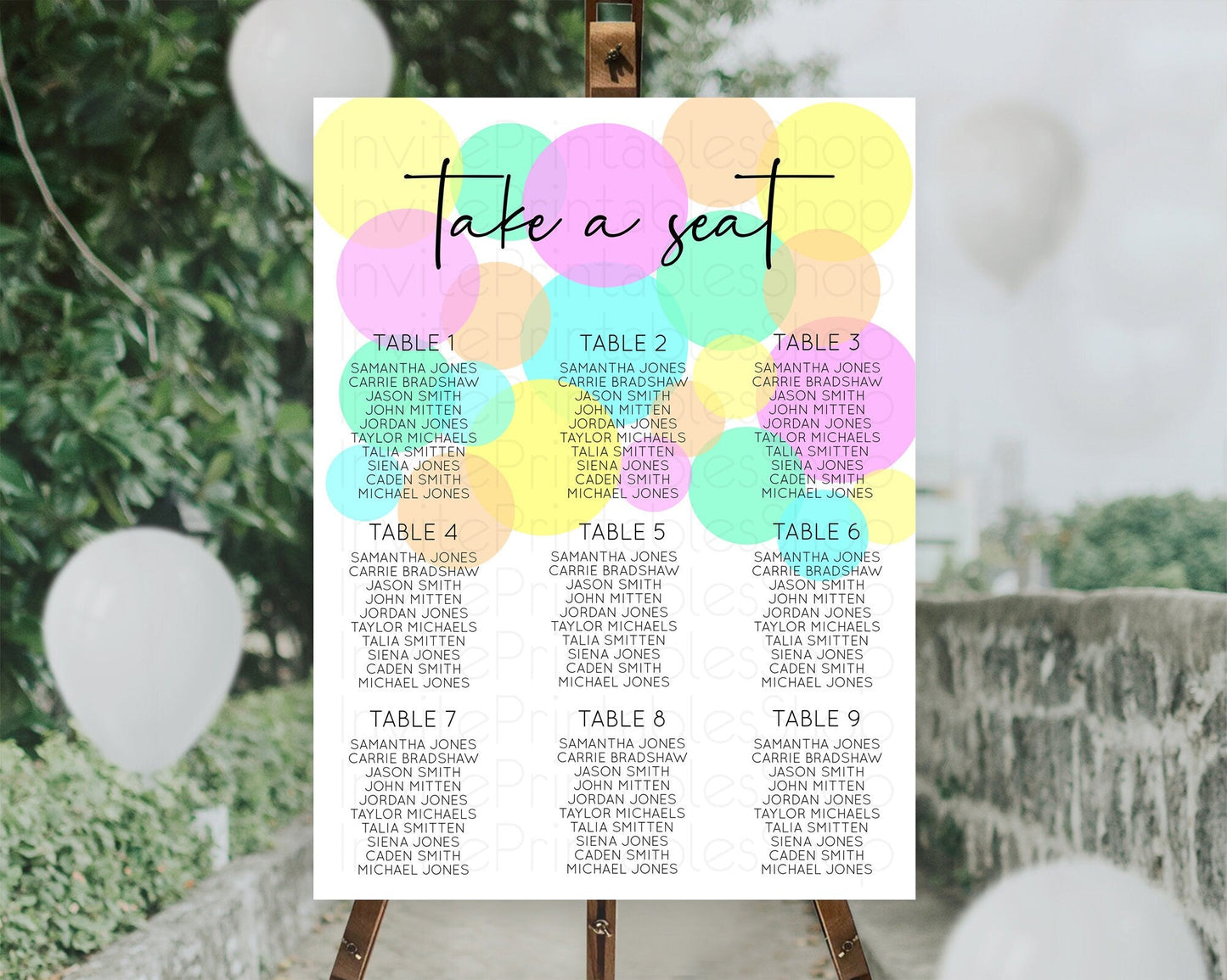 Pastel Seating Chart Pastel Confetti Seating Chart Bubbles Sprinkles Seating Sign Colorful Rainbow Decor Confetti Seating Board D10409