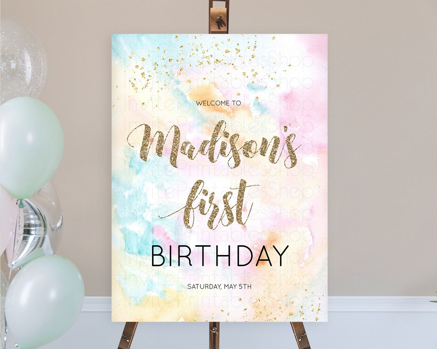 Pastel Welcome Sign Pastel Rainbow Welcome Sign Colorful Rainbow Confetti Watercolor Glitter Pastel First Birthday Welcome Sign D10548