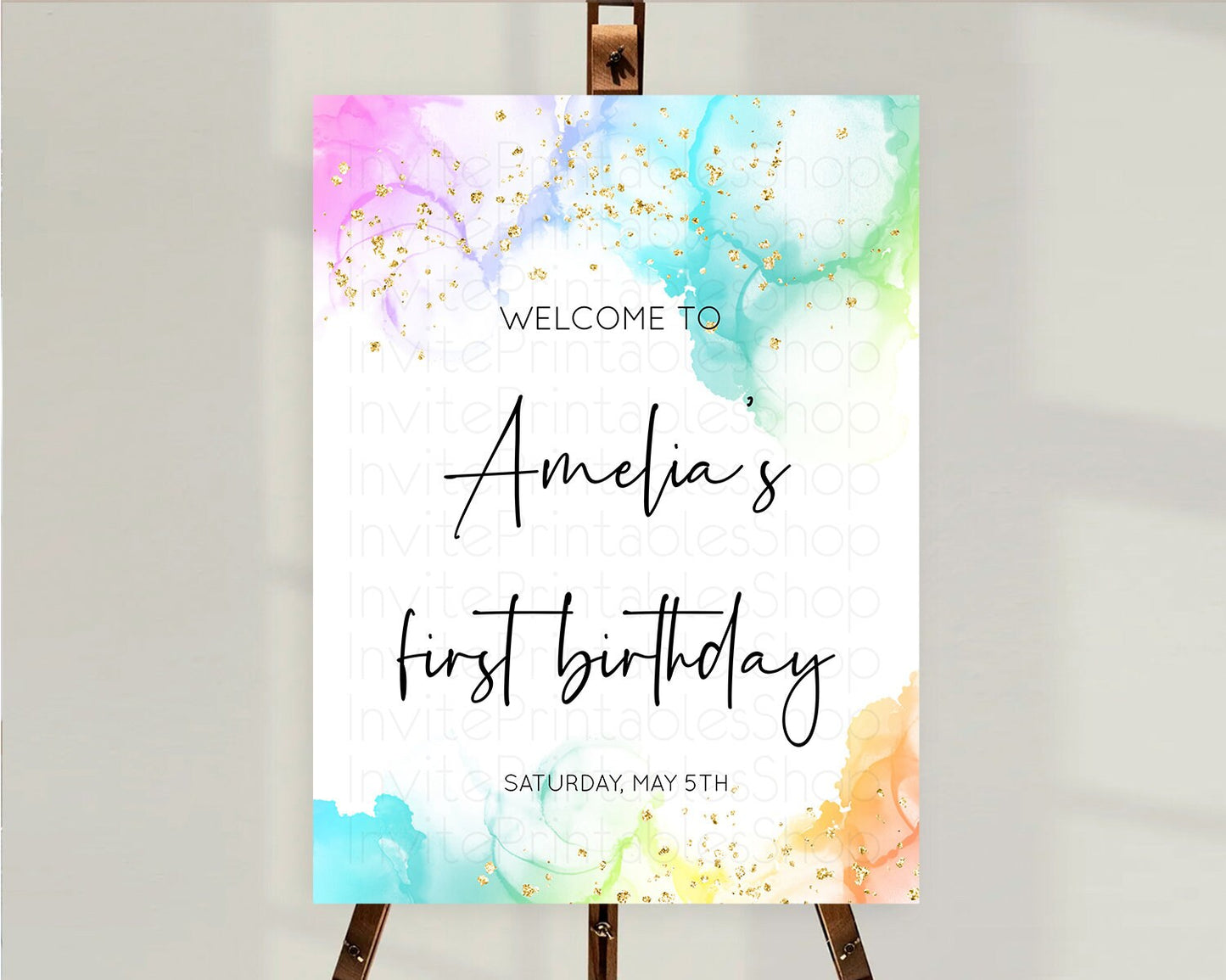 Pastel Welcome Sign Pastel Rainbow Welcome Sign Colorful Rainbow Confetti Watercolor Glitter Pastel First Birthday Welcome Sign D10181