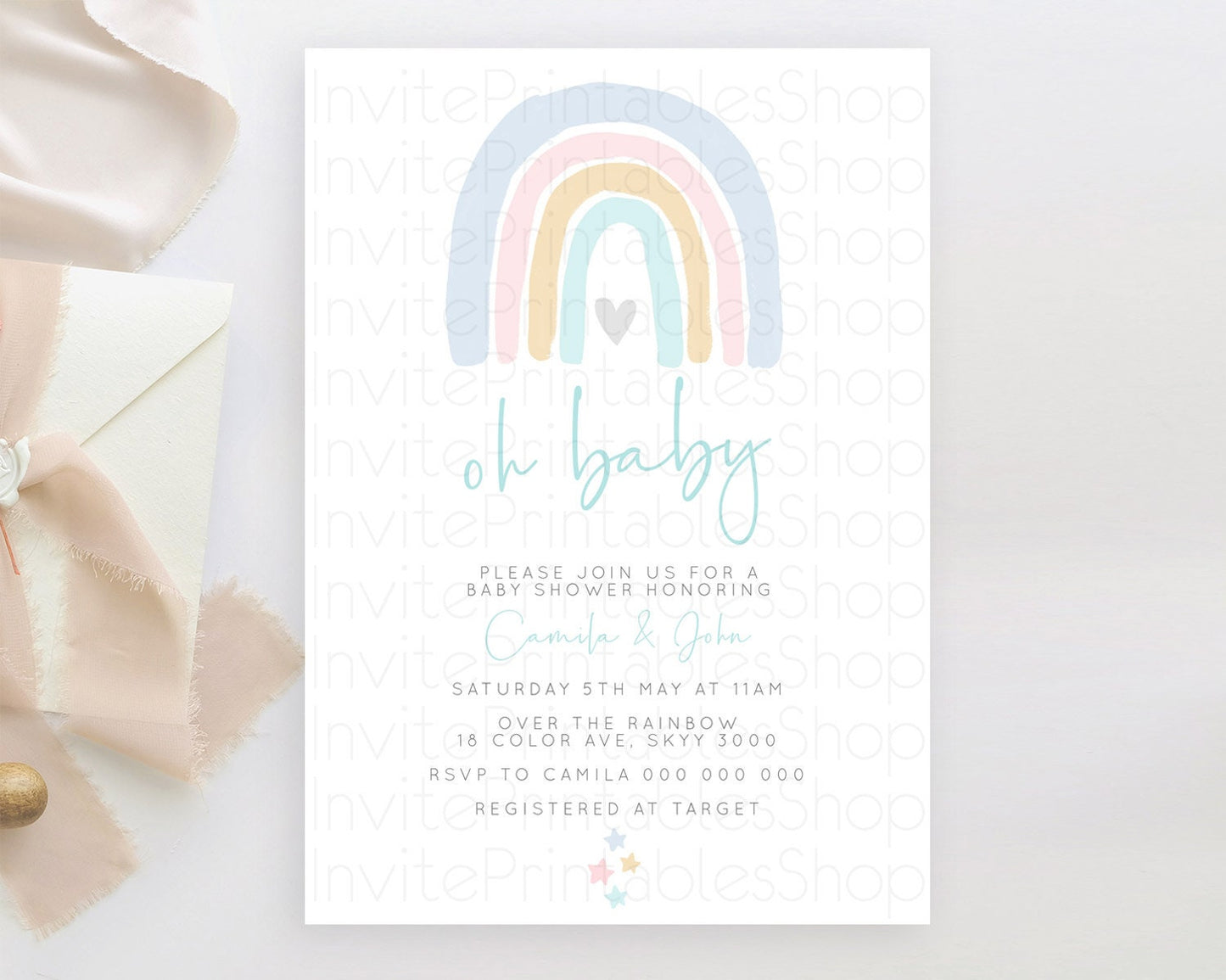 Pastel Rainbow Baby Shower Invitation Pastel Rainbow Invitation Rainbow Baby Invitation Pastel Invitation Boho Rainbow Invitation D10214