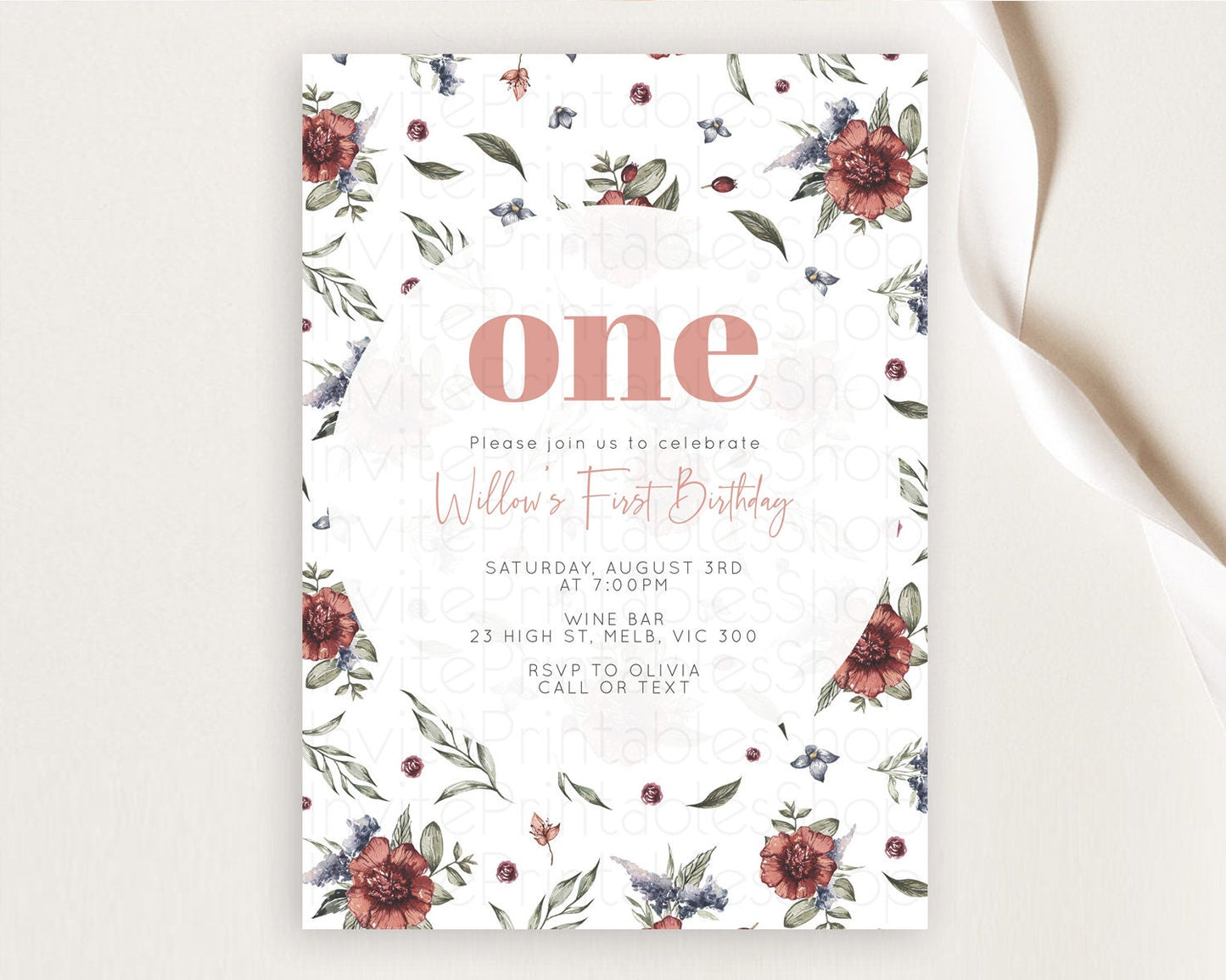 Secret Garden Invitation Wildflower Birthday Invitation Pastel Flowers Invite Enchanted Garden Boho Floral 3rd 2nd First Birthday D10503