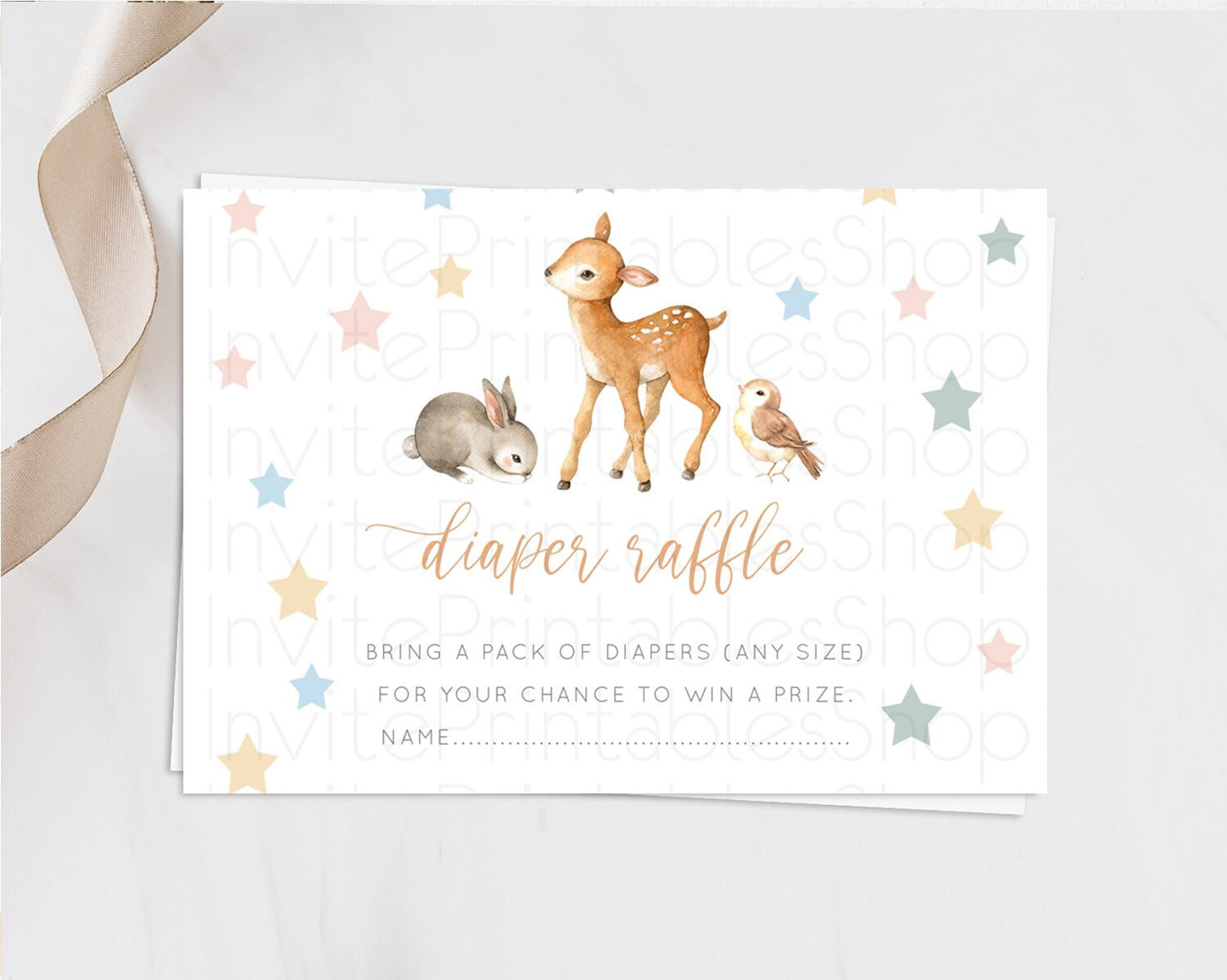 Fawn Diaper Raffle Card Deer Diaper Insert Floral Deer Diaper Ticket Enchanted Forest Butterfly Pastel Baby Shower Raffle Game D10918