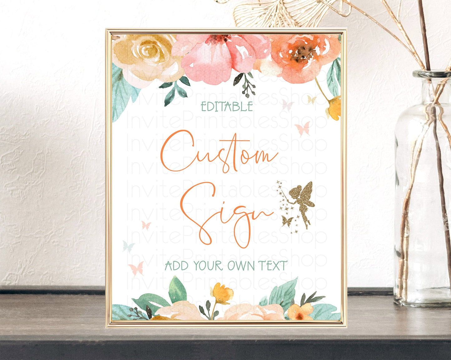 Fairy Sign Enchanted Garden Table Sign Decor Pastel Floral Butterfly Party Secret Garden Birthday Baptism Baby Shower Bridal Shower D10346