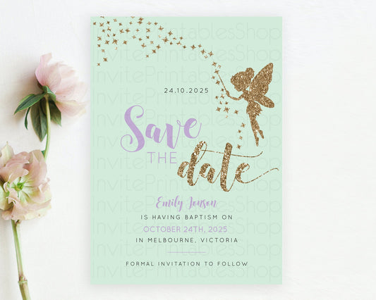Editable Fairy Save The Date Template Enchanted Garden Pastel Floral Butterf