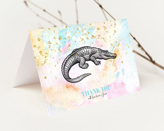 Editable Pastel Croc Thank You Rainbow Gator Thank You Card Colorful Rainbow