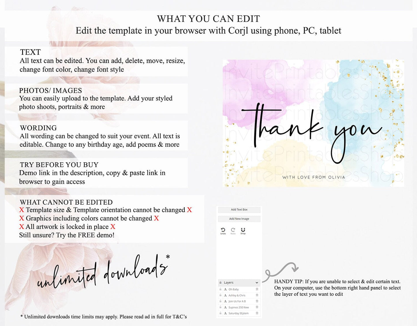 Pastel Thank You Rainbow Thank You Card Colorful Pastel Birthday Thank You Card Confetti Watercolor Pastel Teacher Thank You Cards D10155