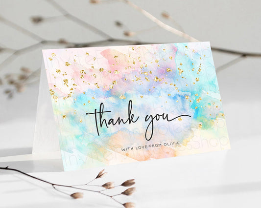 Pastel Thank You Rainbow Thank You Card Colorful Pastel Birthday Thank You Card Confetti Watercolor Pastel Teacher Thank You Cards D10260