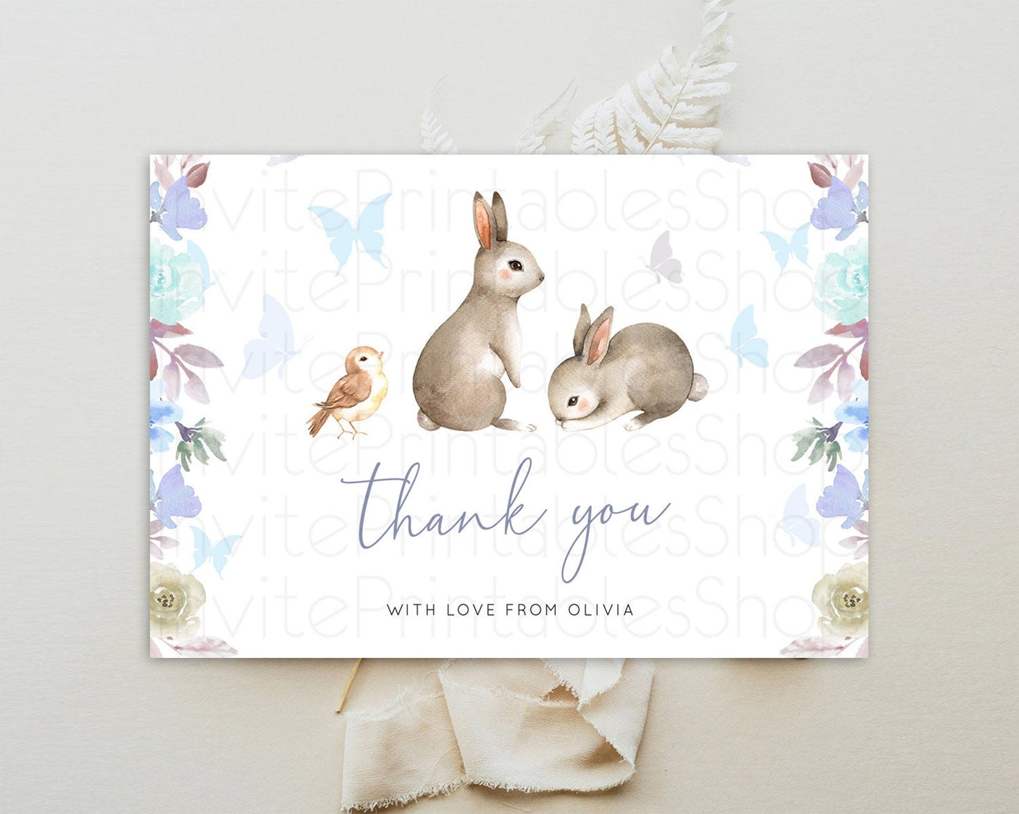 Bunny Thank You Floral Bunny Thank You Card Pastel Flowers Bunny Birthday Thank You Card Secret Garden Bunny Teacher Thank You Cards D10927