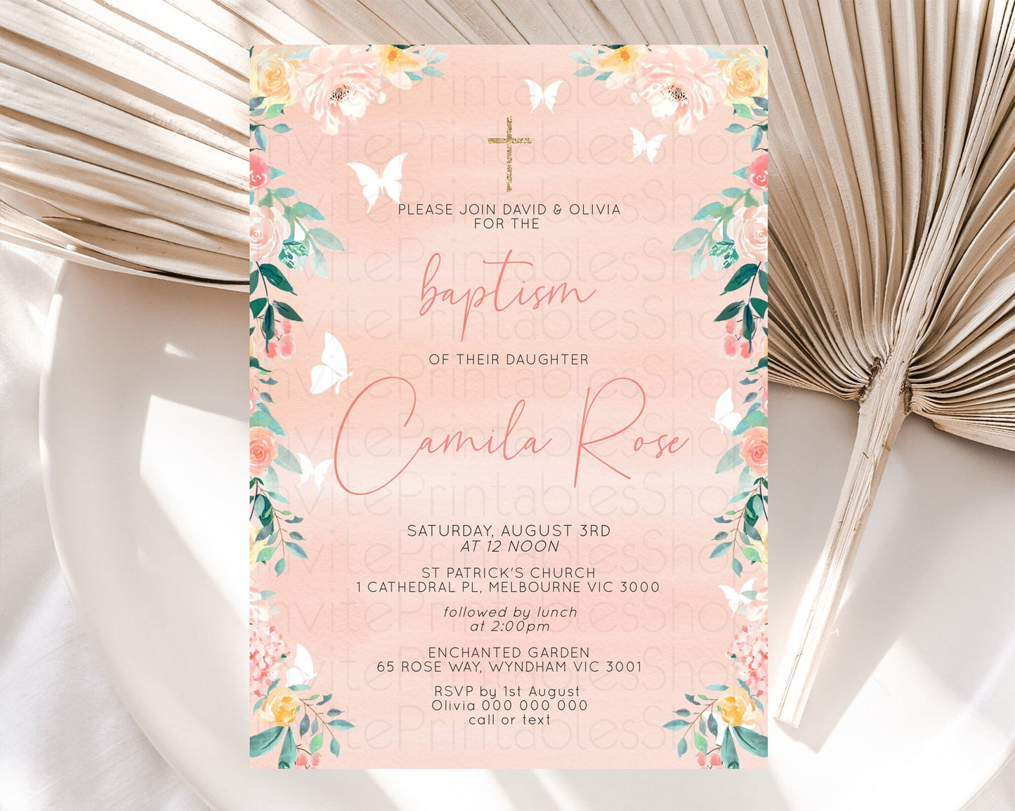 Secret Garden Baptism Invitation Wildflower Baptism Birthday Invite Pastel Flowers Christening Invite Enchanted Garden Boho Floral D10245