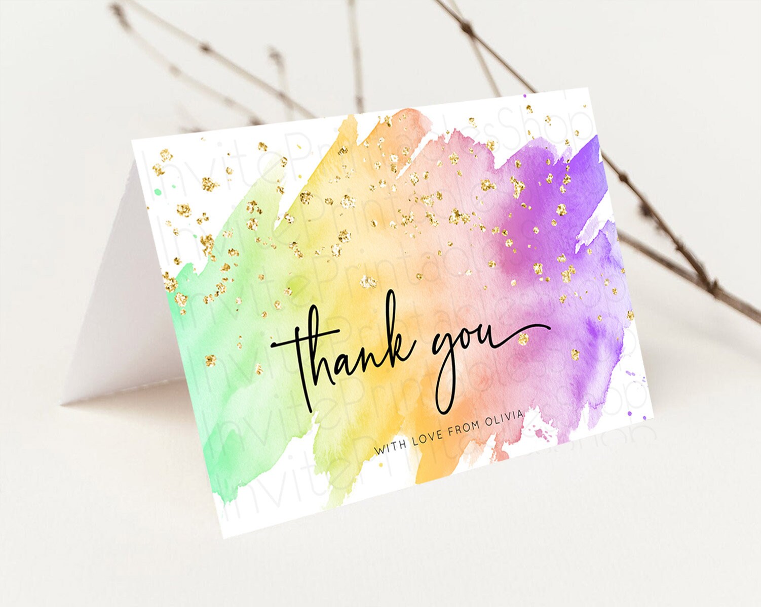 Editable Pastel Thank You Rainbow Thank You Card Colorful Pastel Birthday Th