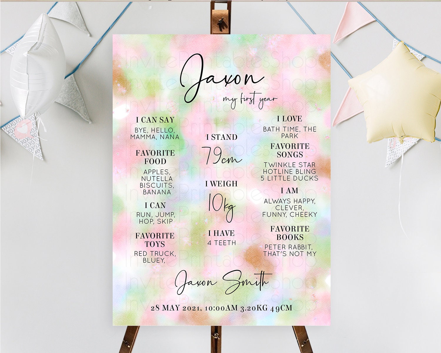 Editable Pastel First Birthday Milestone Board Pastel Rainbow Milestone Post