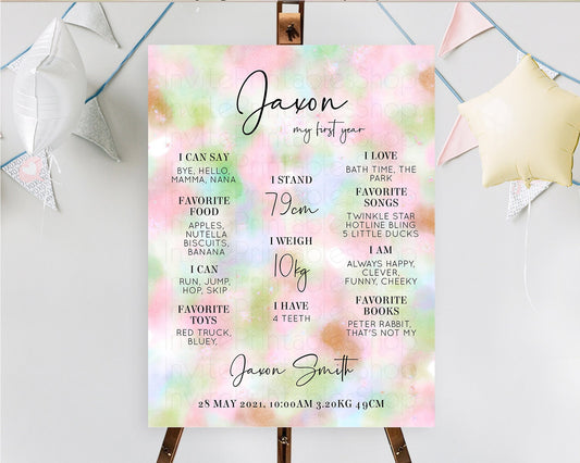 Editable Pastel First Birthday Milestone Board Pastel Rainbow Milestone Post