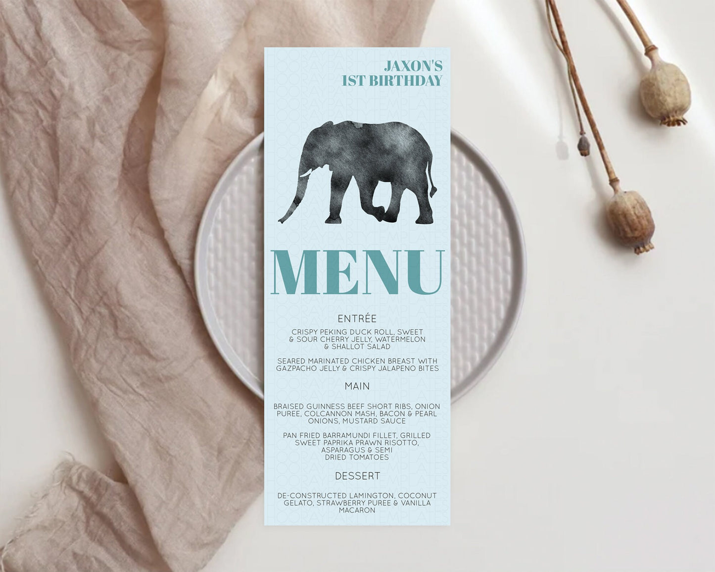 Elephant Menu Elephant Menu Template Elephant Safari Zoo Table Decor Elephant Dinner Dessert Menu Elephant Party Food Menu D10802