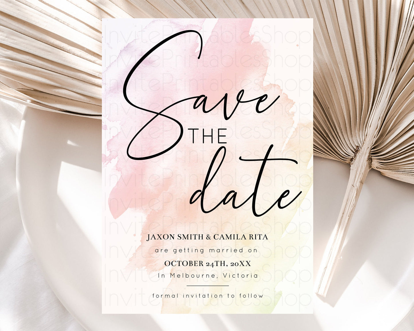 Pink Watercolor Save The Date Template Ombre Pink Watercolor Splash Party 1st Birthday Baby Shower Wedding Baptism Bridal Shower D10164