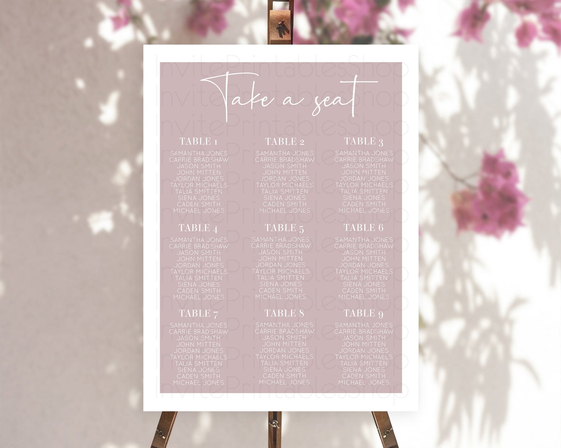 Editable Pink Seating Chart Plain Pink Seating Sign Minimalist Pink Seating