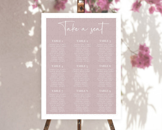 Editable Pink Seating Chart Plain Pink Seating Sign Minimalist Pink Seating