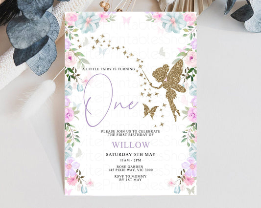 Fairy Birthday Invitation Glitter Fairy Invitation Enchanted Garden Invite Secret Garden Pastel Floral Invite Butterfly 1st 2nd 3rd 513V3