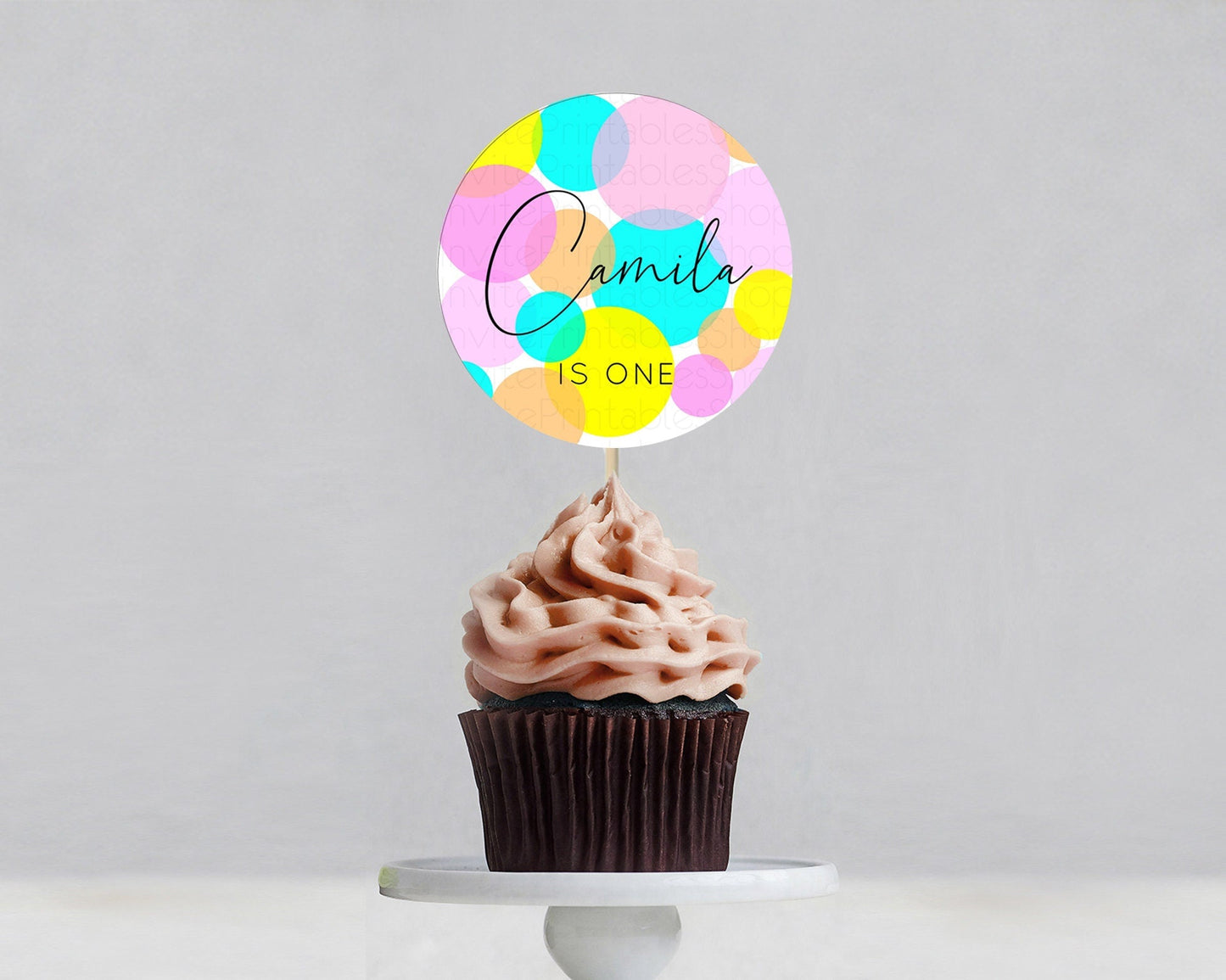 Pastel Cupcake Toppers Pastel Confetti Cupcake Topper Bubbles Sprinkles Colorful Rainbow Confetti Cupcake First Birthday Party Decor D10896
