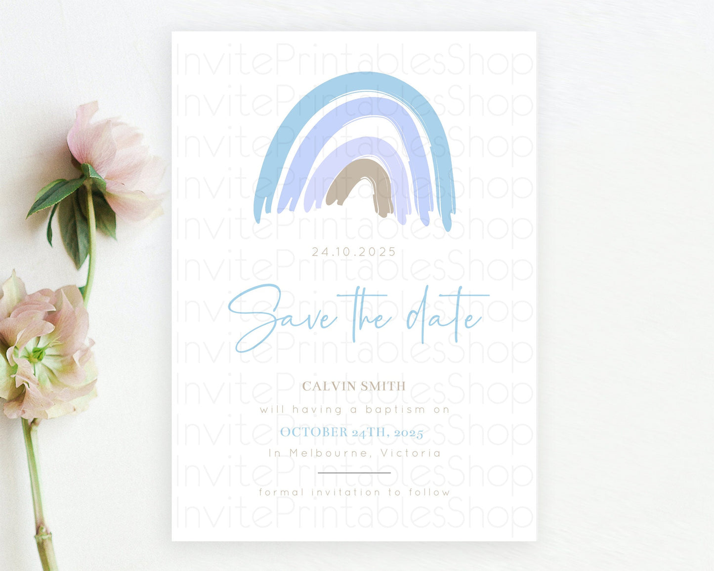 Pastel Rainbow Save The Date Template Boho Colorful Rainbow Party Rainbow Baby Theme For 1st Birthday Baptism Baby Shower Wedding D10352