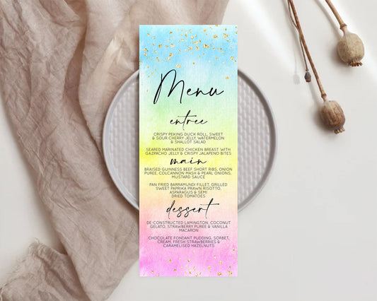 Editable Pastel Menu Pastel Rainbow Menu Template Colorful Pastel Table Deco