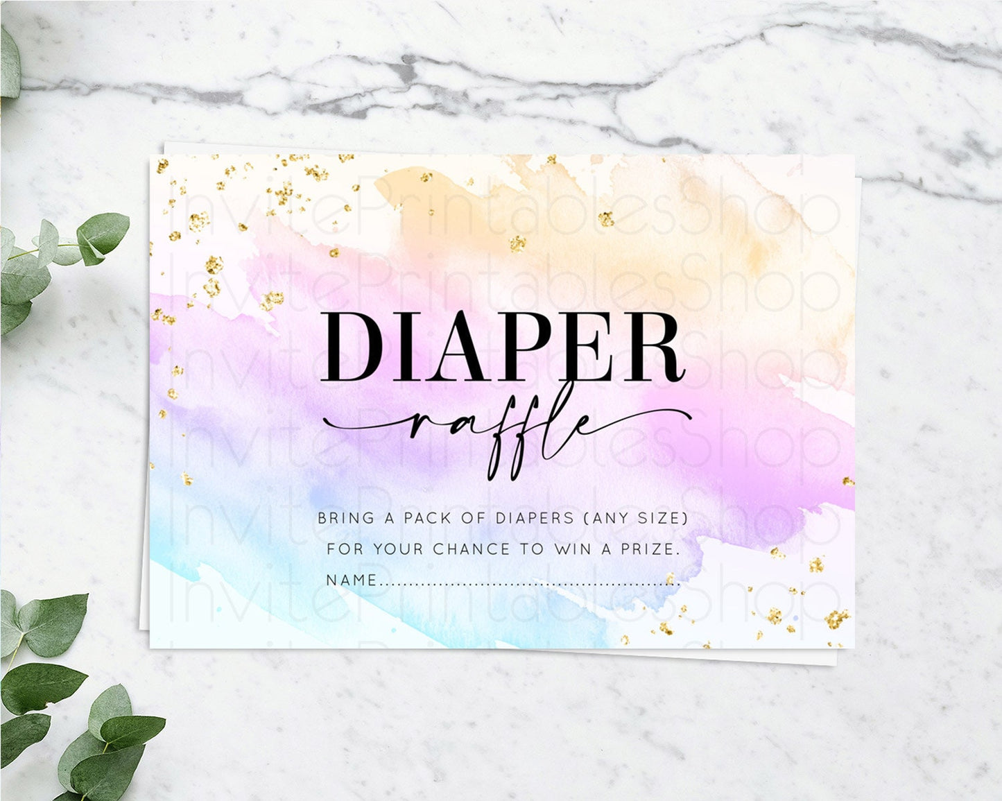 Pastel Diaper Raffle Card Pastel Rainbow Diaper Raffle Insert Colorful Ombre Watercolor Diaper Ticket Confetti Glitter Raffle Game D10175