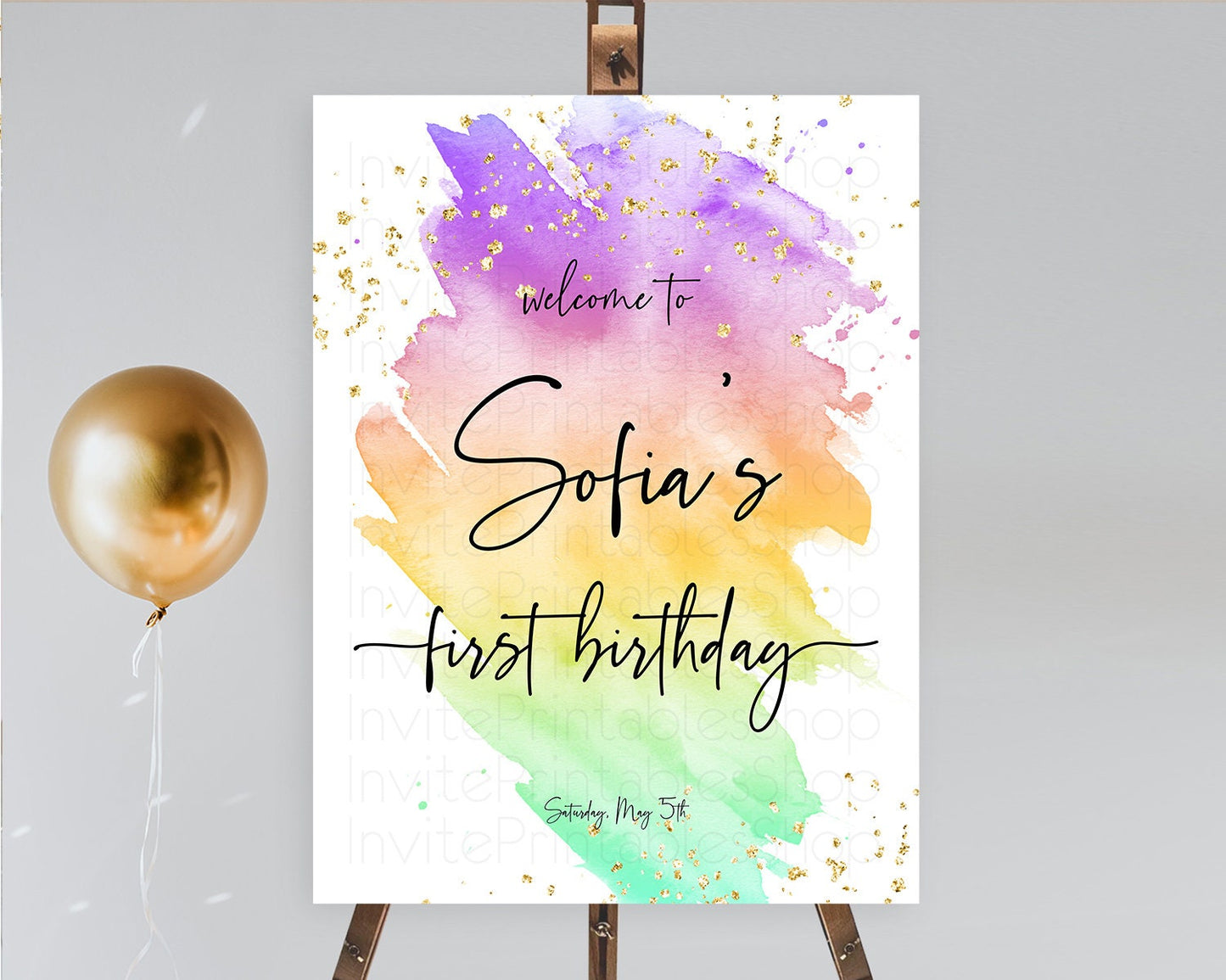 Pastel Welcome Sign Pastel Rainbow Welcome Sign Colorful Rainbow Confetti Watercolor Glitter Pastel First Birthday Welcome Sign D10518