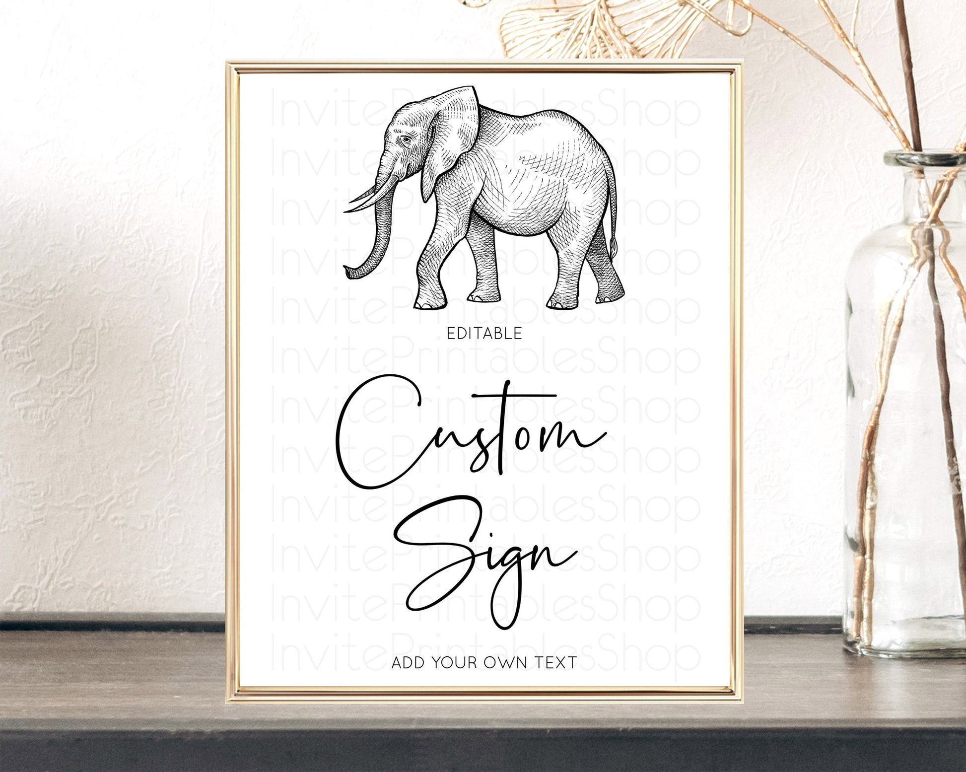 Editable Elephant Sign Elephant Safari Adventure Party Table Sign Decor Drie