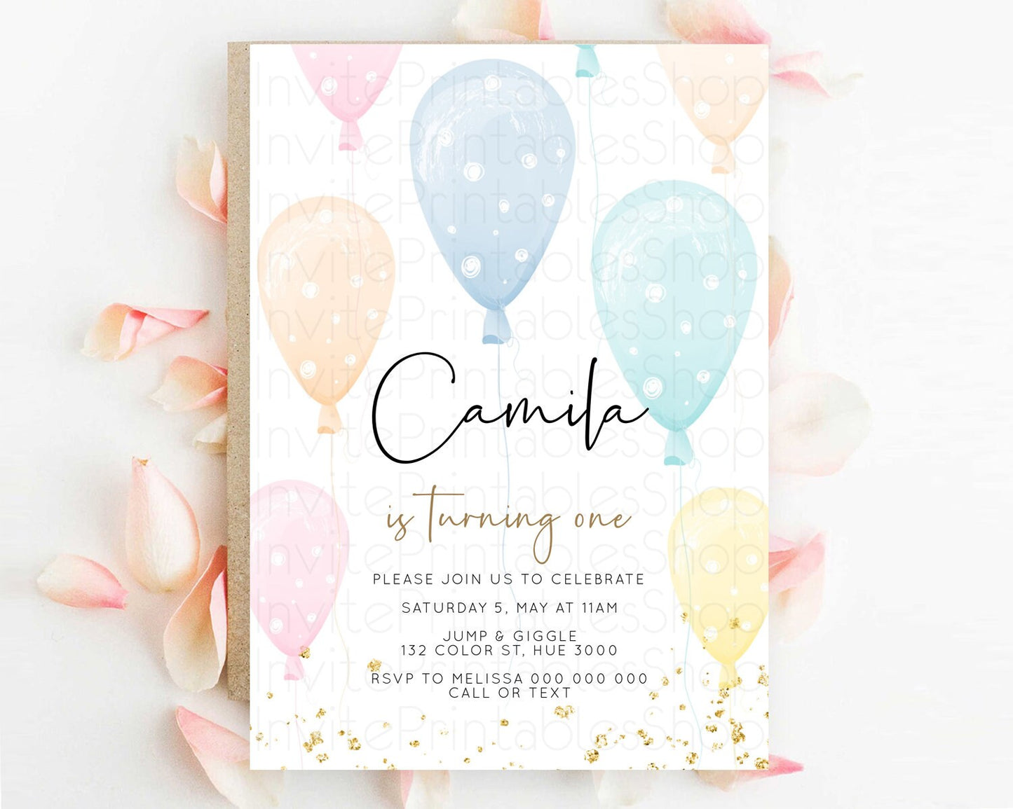 Balloon Birthday Invitation Pastel Birthday Invitation Pastel Balloon Invites Colorful Pastel Rainbow Balloon 3rd 2nd First Birthday D10776