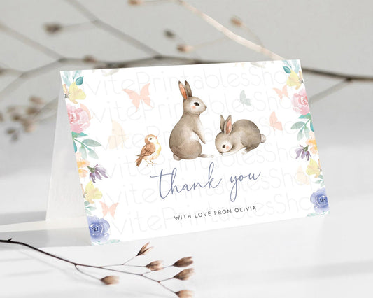 Editable Bunny Thank You Floral Bunny Thank You Card Pastel Flowers Bunny Bi