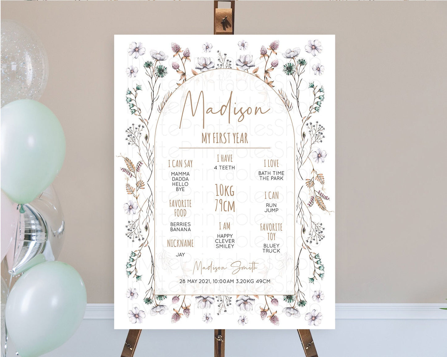 Editable Secret Garden Milestone Board Wildflower First Birthday Milestone P