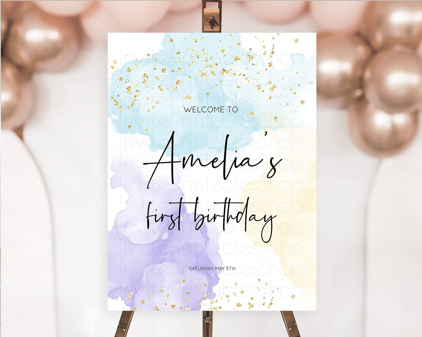 Pastel Welcome Sign Pastel Rainbow Welcome Sign Colorful Rainbow Confetti Watercolor Glitter Pastel First Birthday Welcome Sign D10208