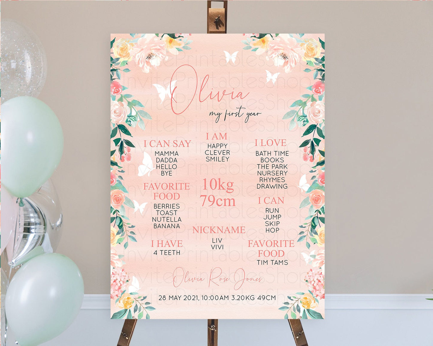 Secret Garden Milestone Board Wildflower First Birthday Milestone Poster Pastel Flowers Milestone Boho Wildflower 1st Birthday Sign D10245