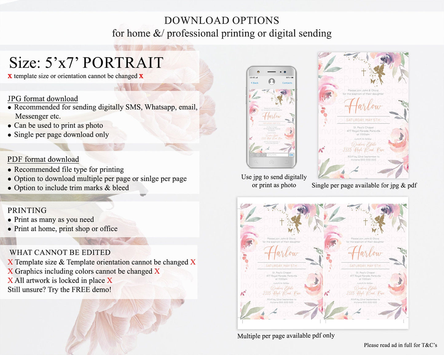 Fairy Baptism Invitation Fairy Baptism 1st Birthday Invitation Enchanted Secret Garden Christening Invite Pastel Floral Butterfly D10197