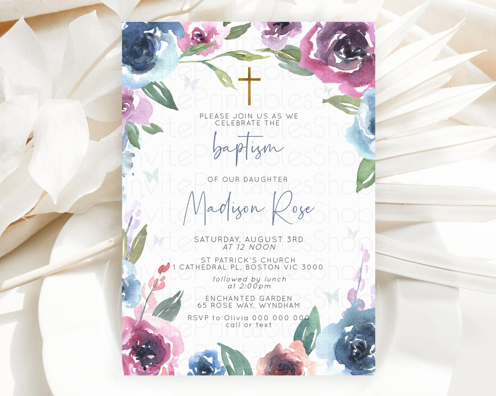 Editable Secret Garden Baptism Invitation Wildflower Baptism Birthday Invite