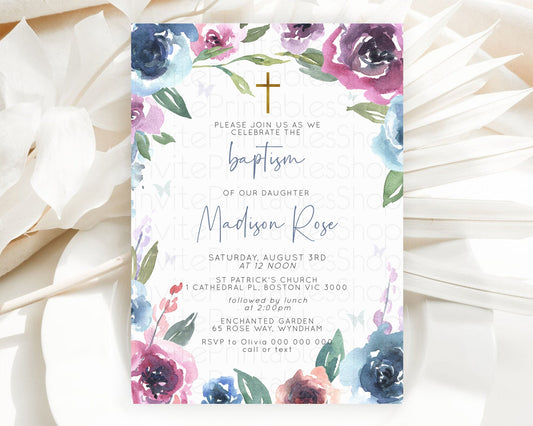 Editable Secret Garden Baptism Invitation Wildflower Baptism Birthday Invite