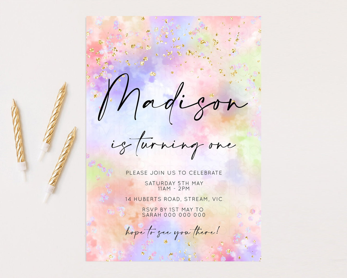 Rainbow Birthday Invitation Pastel Birthday Invitation Ombre Rainbow Invite Colorful Watercolor Invite Glitter Cloud Invite 1st 2nd 3rd K589